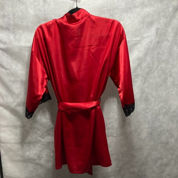 FREDERICKS OF HOLLYWOOD Harlow Satin Kimono Red Black Robe Womens Small - Picture 7 of 16